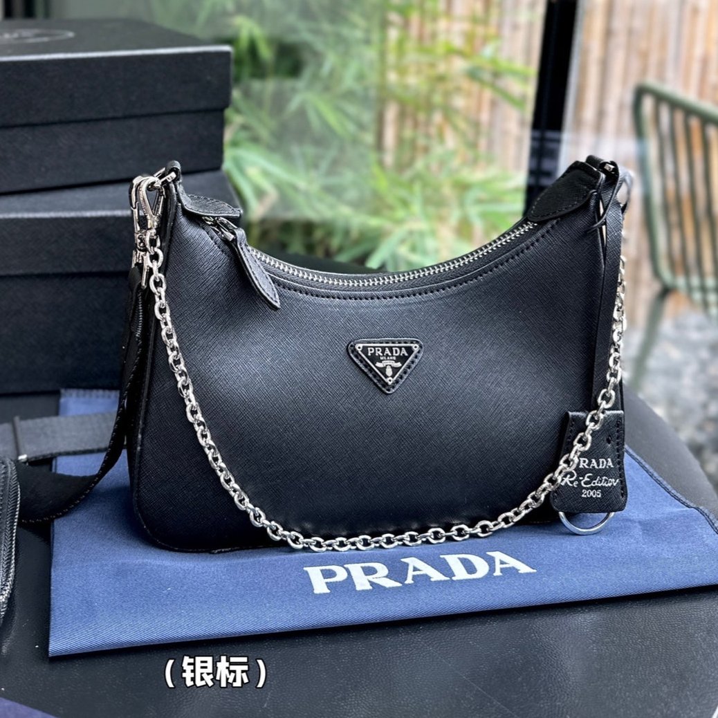 PRA 22 BAG IN BLACK SATIN WITH RHINSTONE SILVER HARDWARE