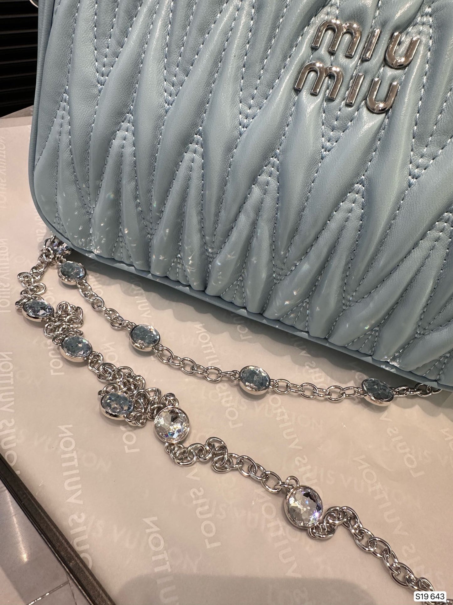 CRYSTAL CHAIN 25 BAG IN BABY BLUE LAMBSKIN