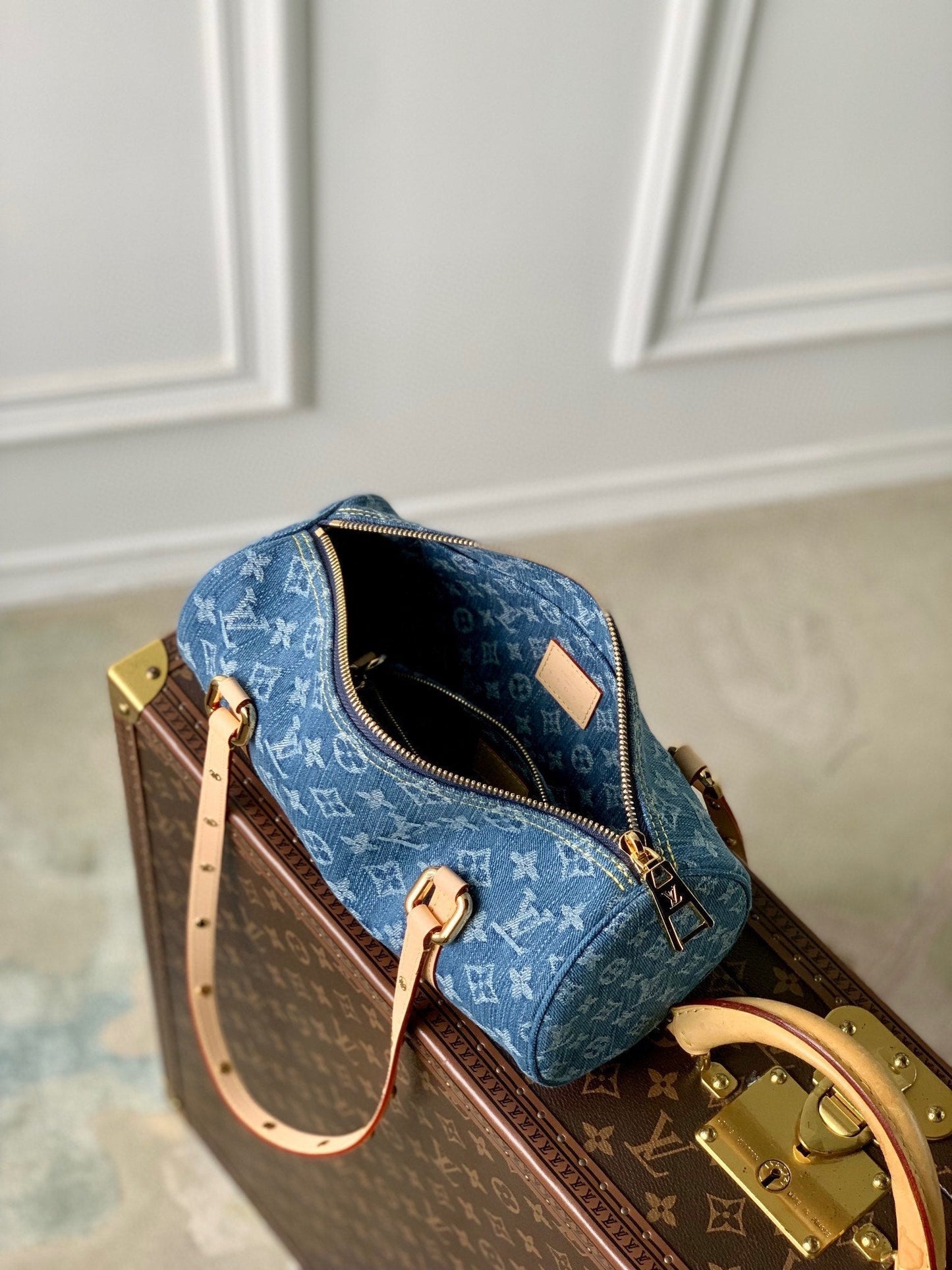 PAPILLON 27 IN BLUE MONOGRAM DENIM GOLD HARDWARE