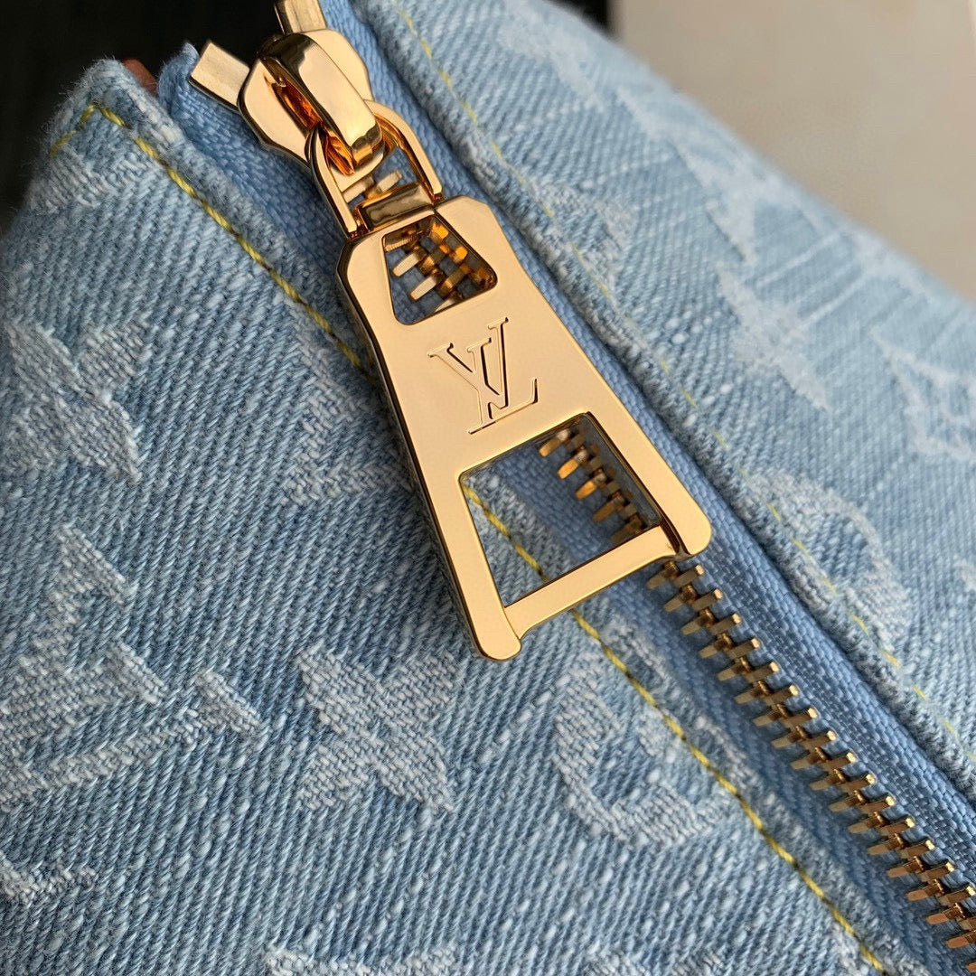 COUSSIN BB 21 IN LIGHT BLUE MONOGRAM DENIM GOLD CHAIN