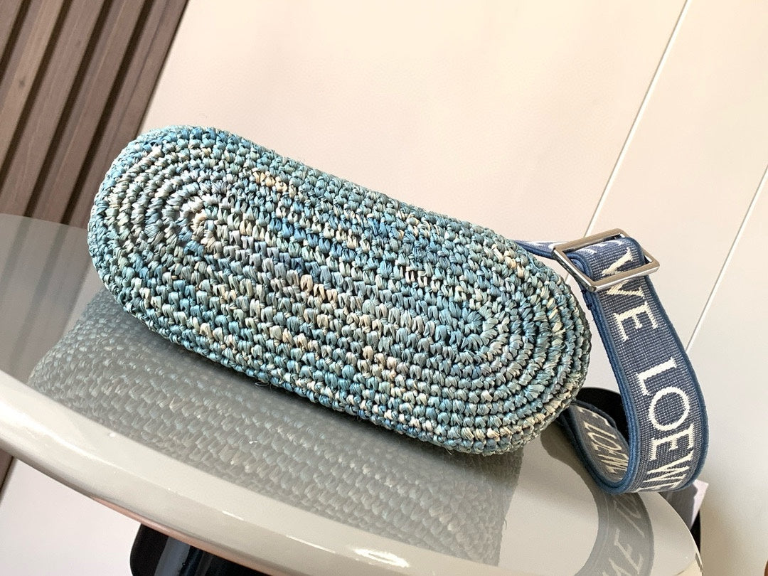 LOE 30 SLIT BAG IN DENIM BLUE RAFFIA AND CALFSKIN