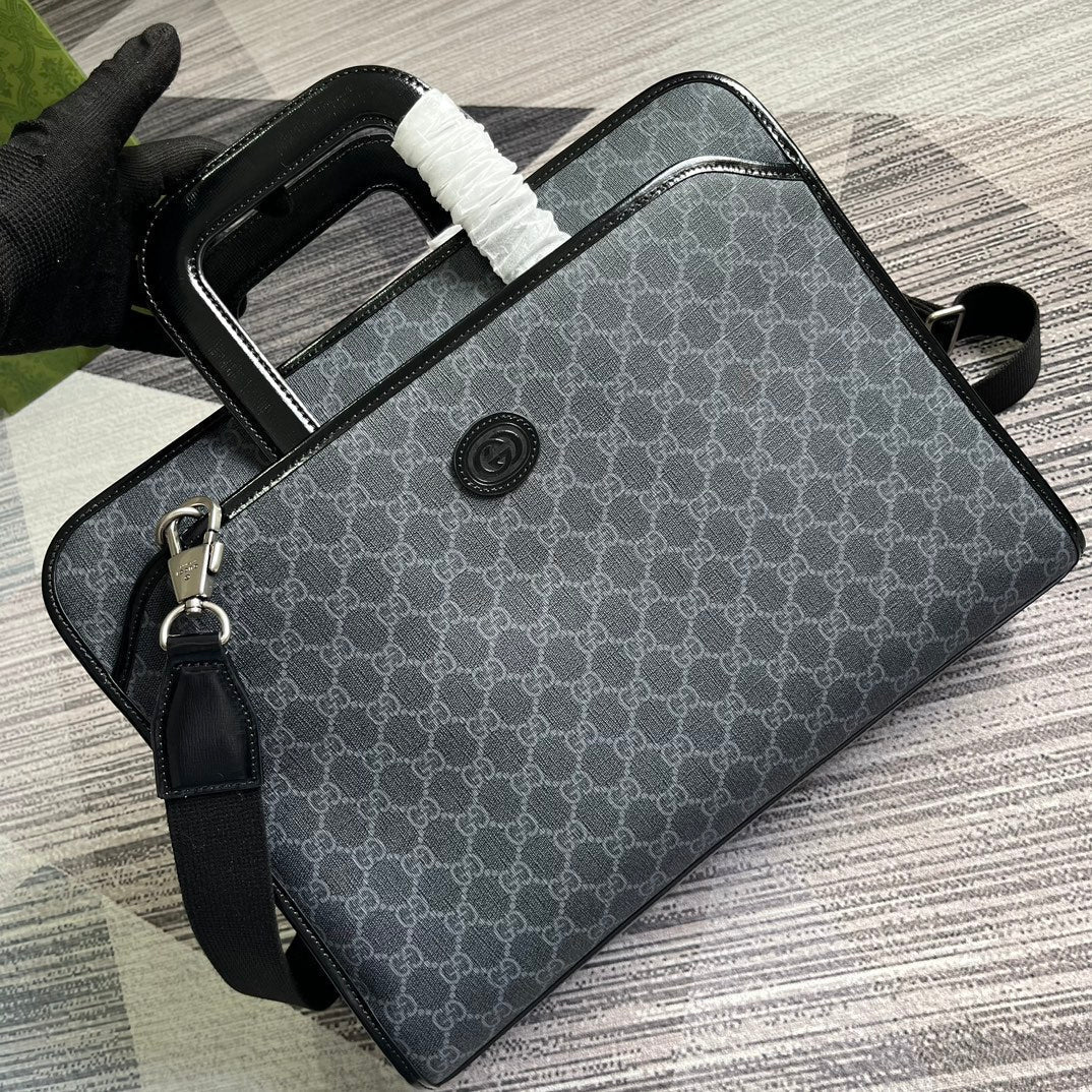 BRIEFCASE 40 WITH INTERLOCKING G BLACK CANVAS