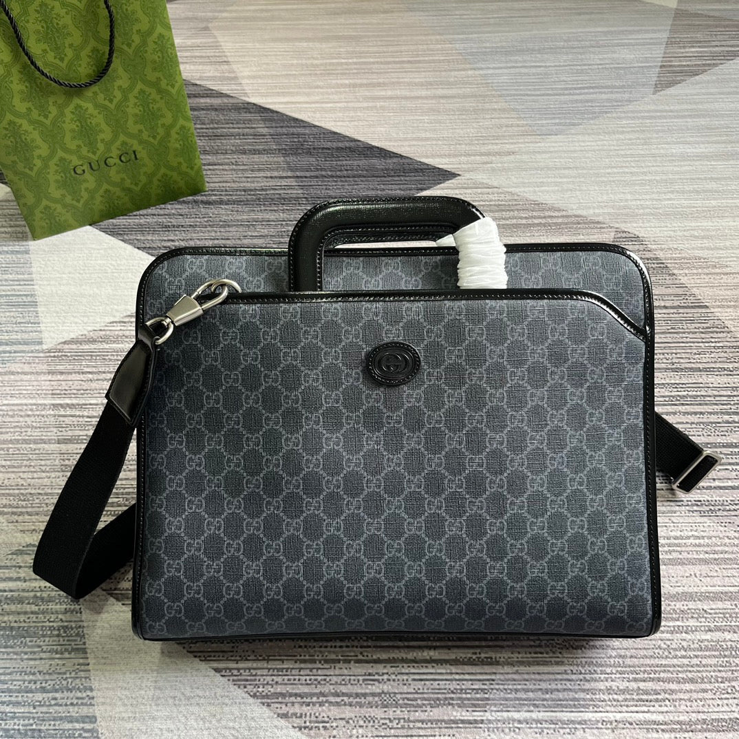 BRIEFCASE 40 WITH INTERLOCKING G BLACK CANVAS