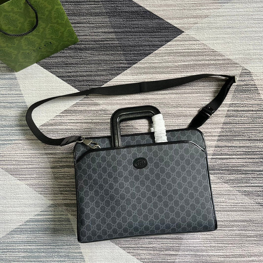 BRIEFCASE 40 WITH INTERLOCKING G BLACK CANVAS