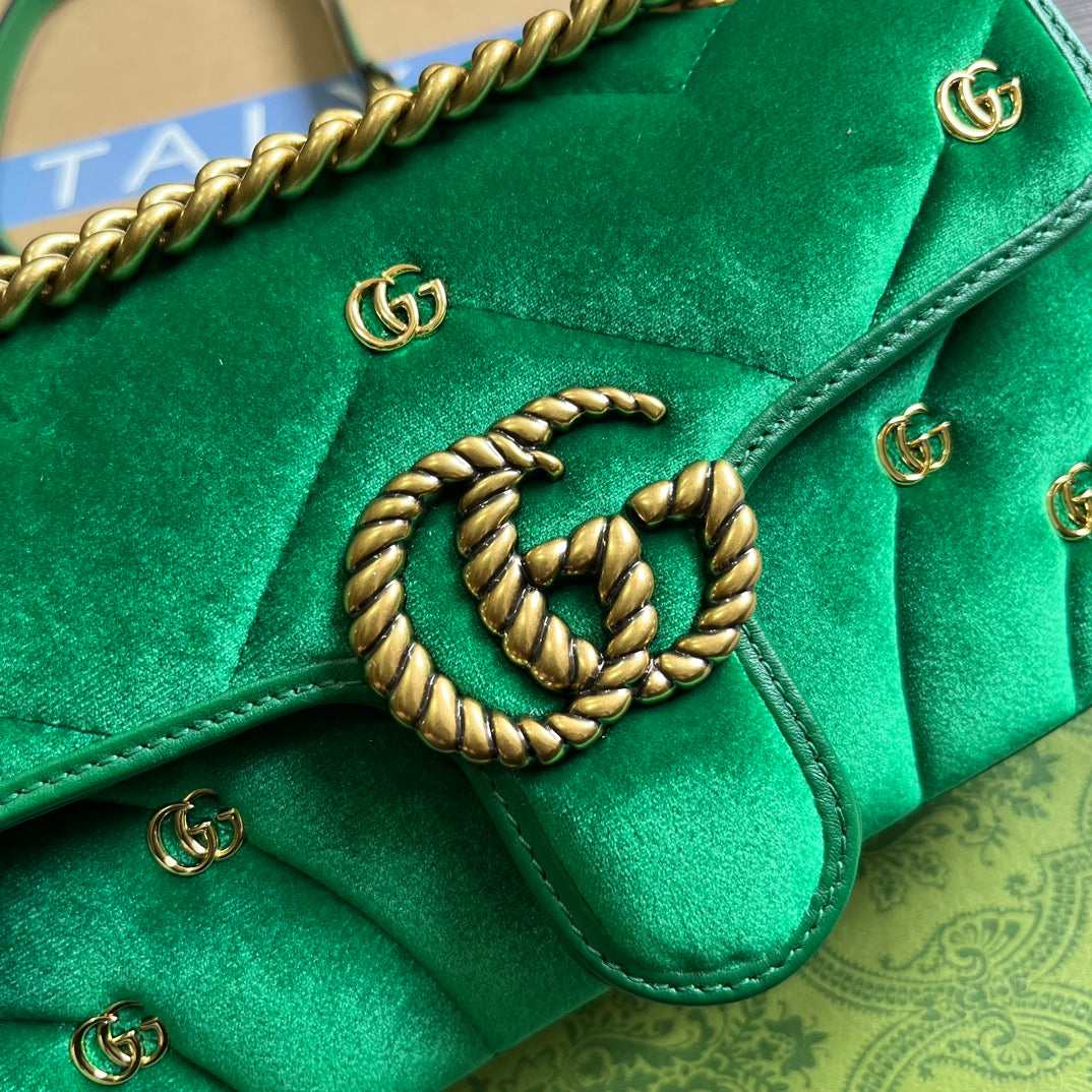 GG MARMONT MINI 22 BAG IN COOL GREEN VELVET