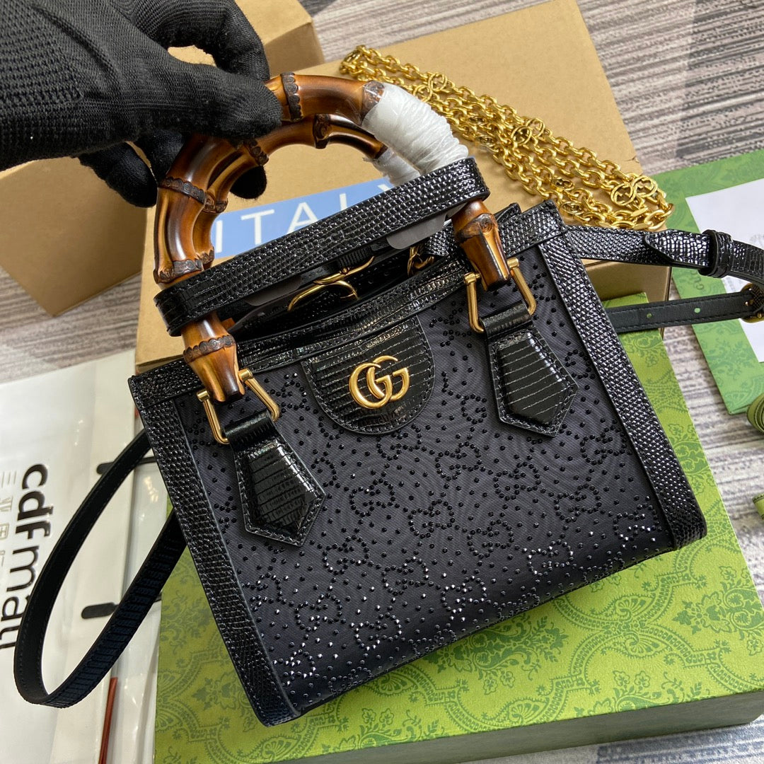 GG DIANA JUMBO 20 MINI TOTE BAG BLACK CANVAS