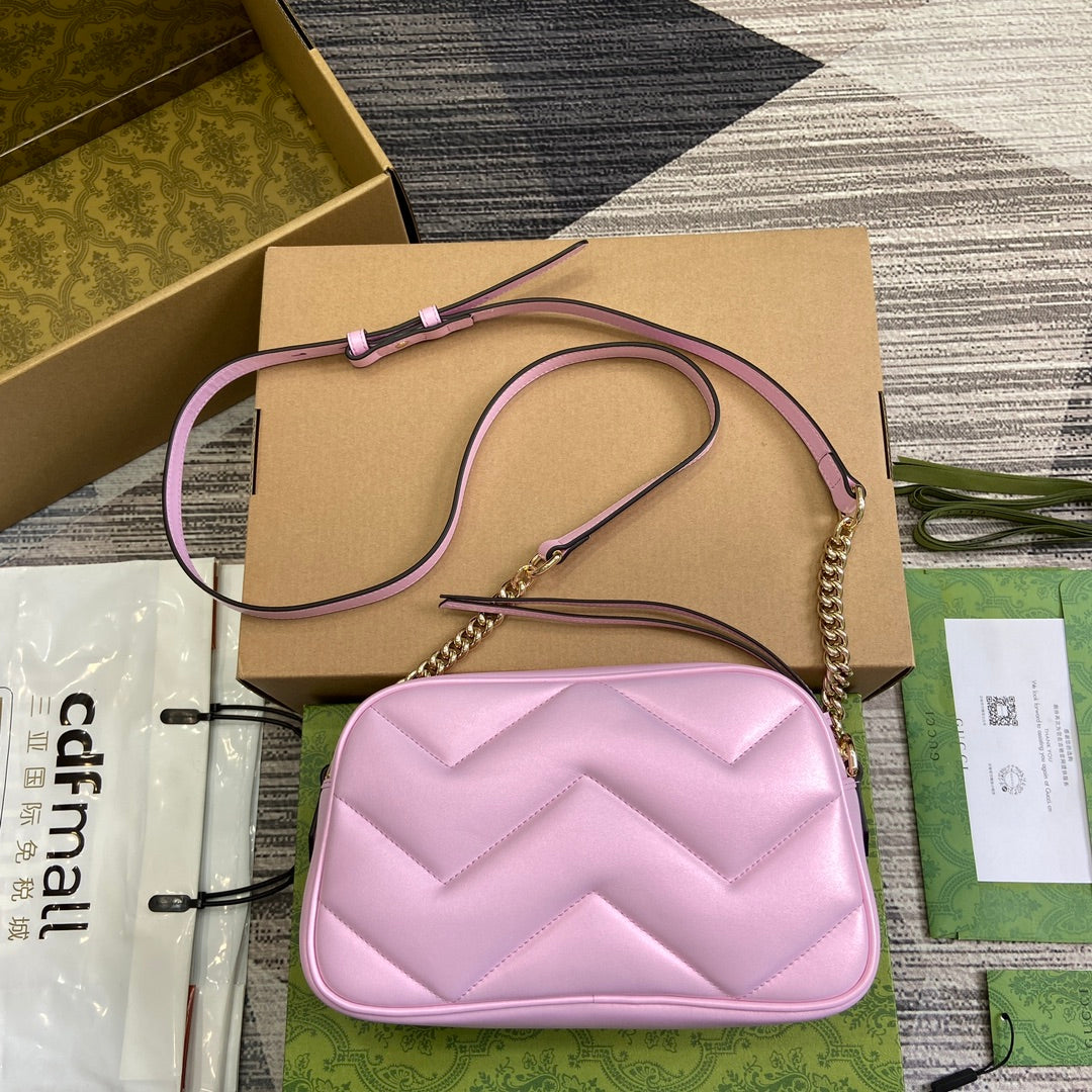 GG MARMONT 24 SMALL MATELASSÉ SHOULDER BAG LIGTH PINK CALFSKIN