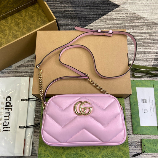 GG MARMONT 24 SMALL MATELASSÉ SHOULDER BAG LIGTH PINK CALFSKIN