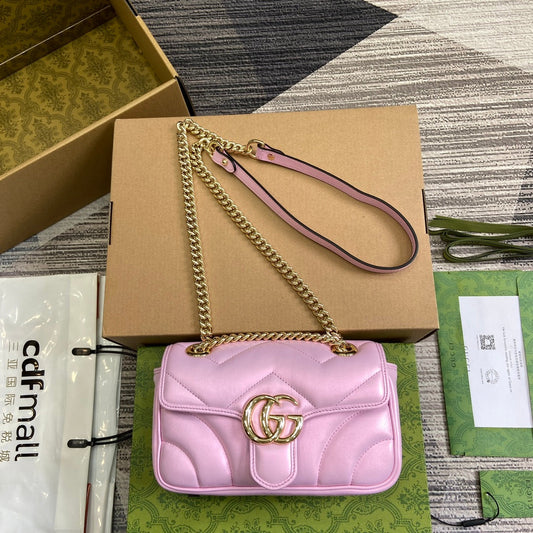 GG MARMONT 23 SMALL SHOULDER BAG LIGHT PINK CALFSKIN