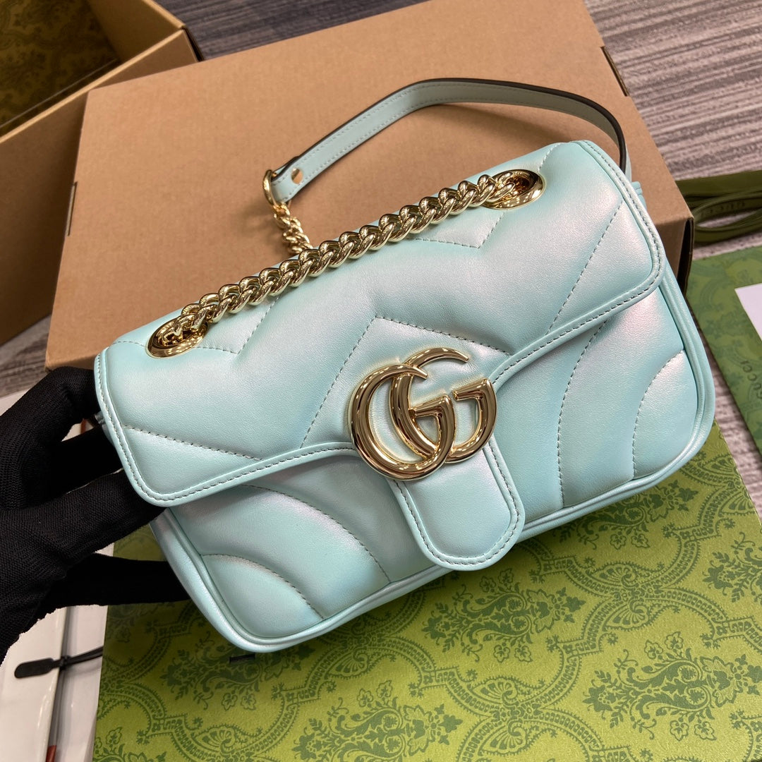 GG MARMONT 23 SMALL SHOULDER BAG BLUE IRIDESCENT CALFSKIN