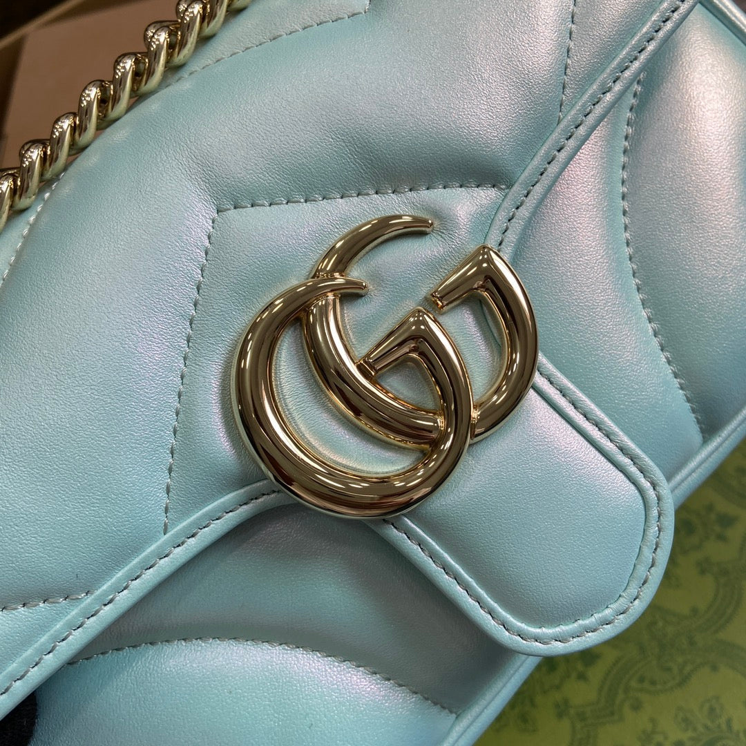 GG MARMONT 23 SMALL SHOULDER BAG BLUE IRIDESCENT CALFSKIN