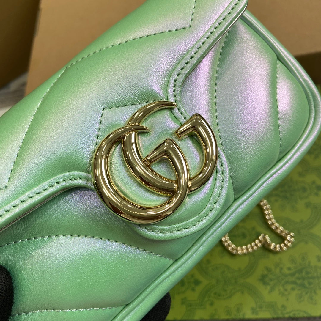 GG MARMONT 16 MINI SHOULDER BAG GREEN IRIDESCENT CALFSKIN