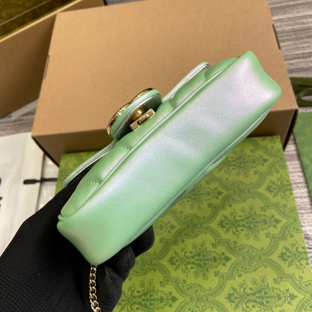 GG MARMONT 16 MINI SHOULDER BAG GREEN IRIDESCENT CALFSKIN