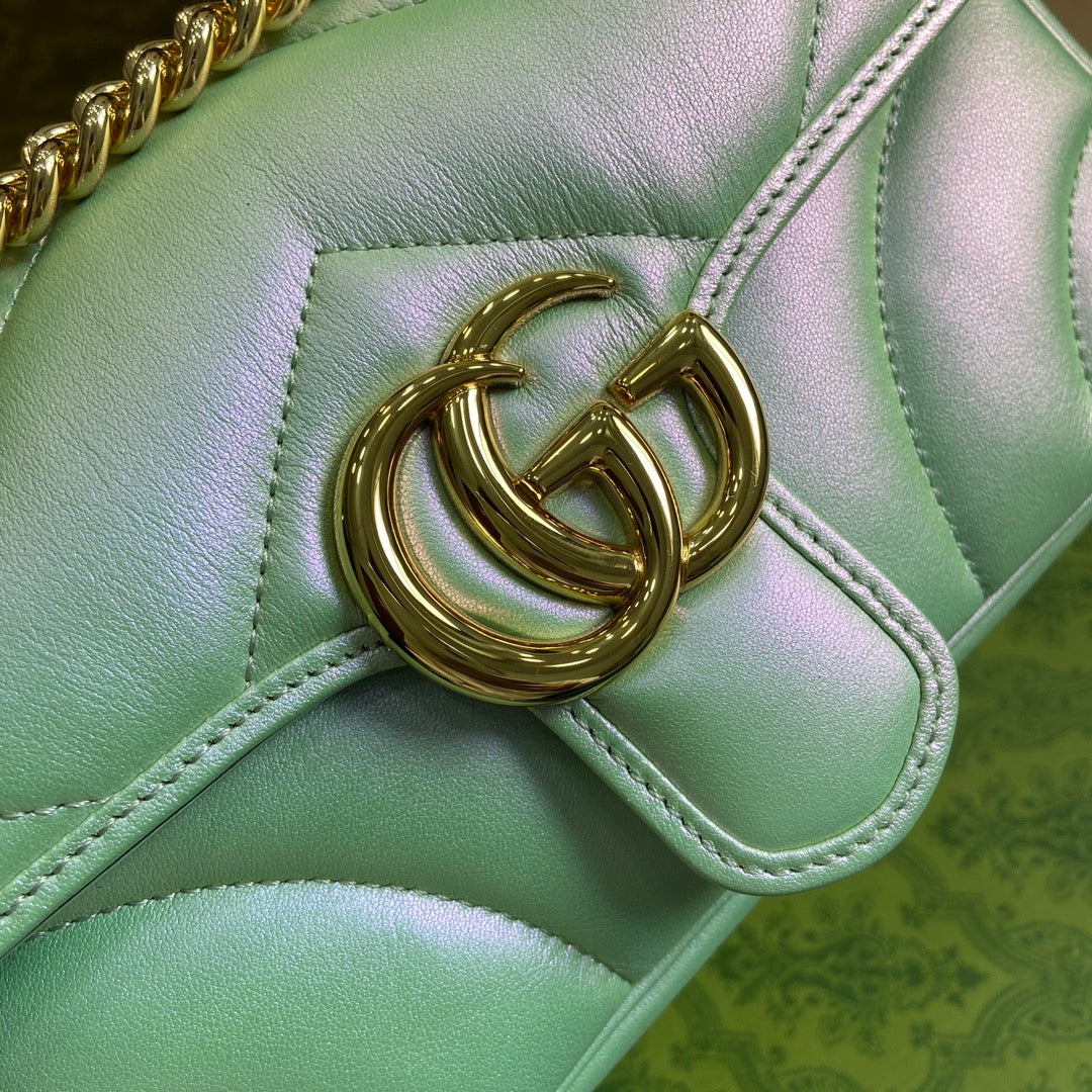 GG MARMONT 23 SMALL SHOULDER BAG GREEN IRIDESCENT CALFSKIN