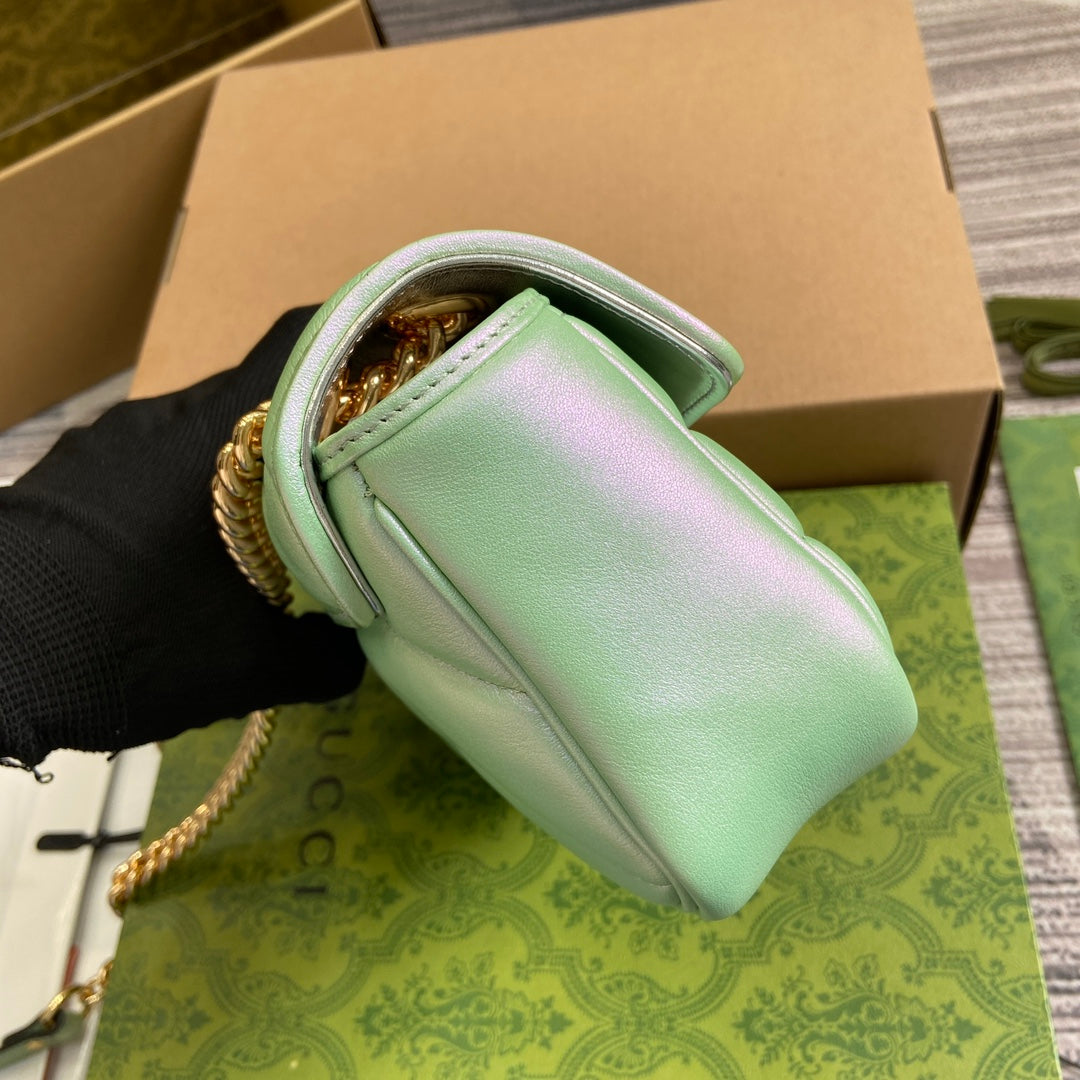 GG MARMONT 23 SMALL SHOULDER BAG GREEN IRIDESCENT CALFSKIN