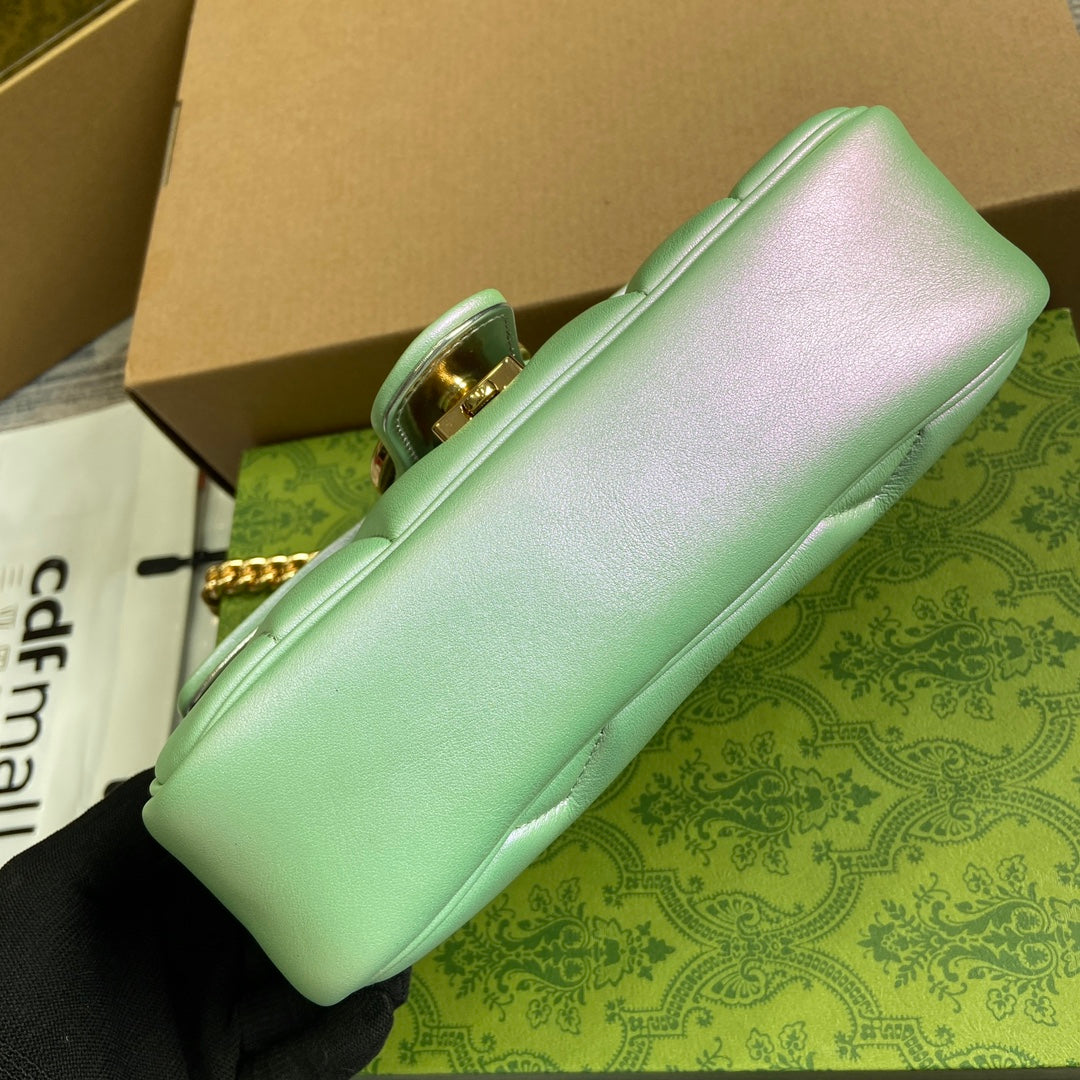 GG MARMONT 23 SMALL SHOULDER BAG GREEN IRIDESCENT CALFSKIN