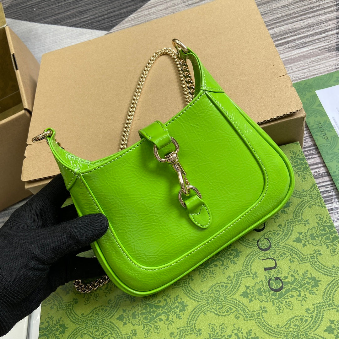 JACKIE NOTTE MINI BAG 19 IN LIME GREEN CRACKED LACQUER CALFSKIN GOLD HARDWARE