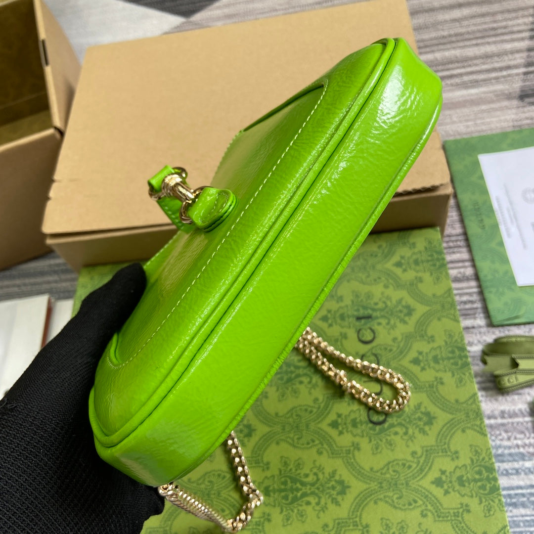 JACKIE NOTTE MINI BAG 19 IN LIME GREEN CRACKED LACQUER CALFSKIN GOLD HARDWARE