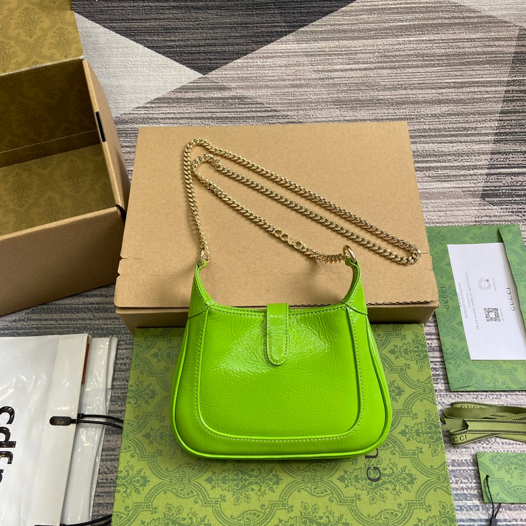 JACKIE NOTTE MINI BAG 19 IN LIME GREEN CRACKED LACQUER CALFSKIN GOLD HARDWARE