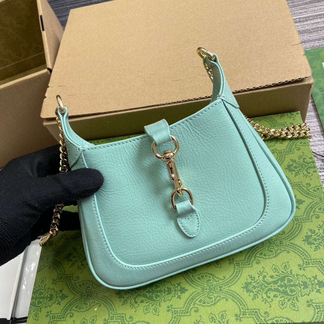 JACKIE NOTTE MINI BAG 19 IN MINT GREEN CRACKED LACQUER CALFSKIN GOLD HARDWARE