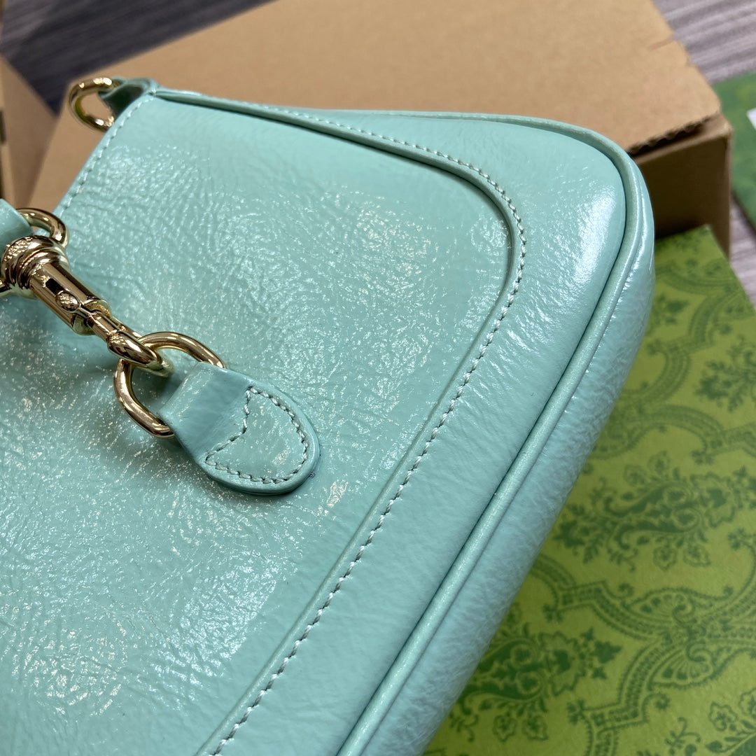 JACKIE NOTTE MINI BAG 19 IN MINT GREEN CRACKED LACQUER CALFSKIN GOLD HARDWARE