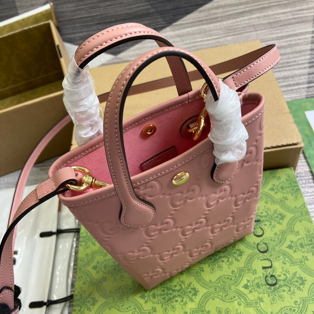 GG 20 SUPER MINI BAG WITH STRAP IN LIGHT PINK CALFSKIN