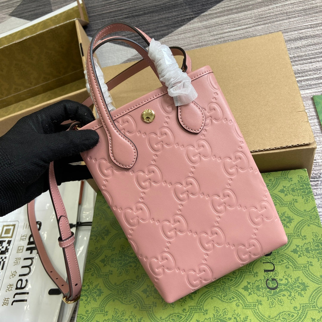 GG 20 SUPER MINI BAG WITH STRAP IN LIGHT PINK CALFSKIN