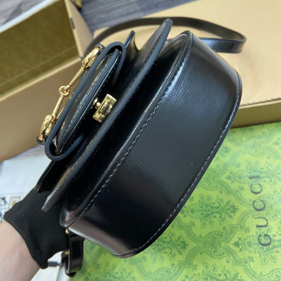 HORSEBIT 1955 MINI TOP HANDLE BAG 18 IN BLACK CALFSKIN GOLD HARDWARE