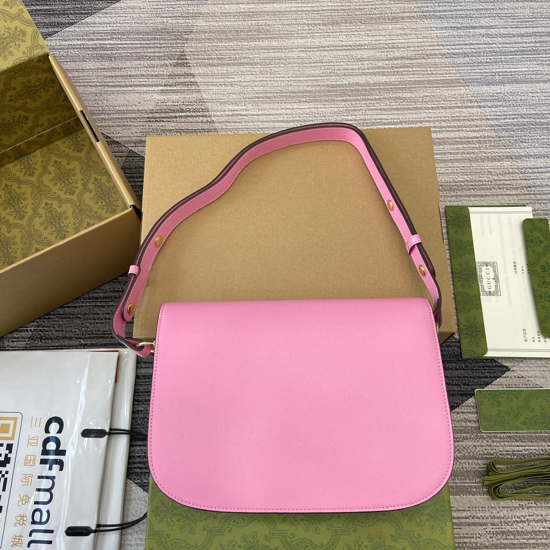 HORSEBIT 1955 SHOULDER BAG 25 IN PINK LAMBSKIN GOLD HARDWARE