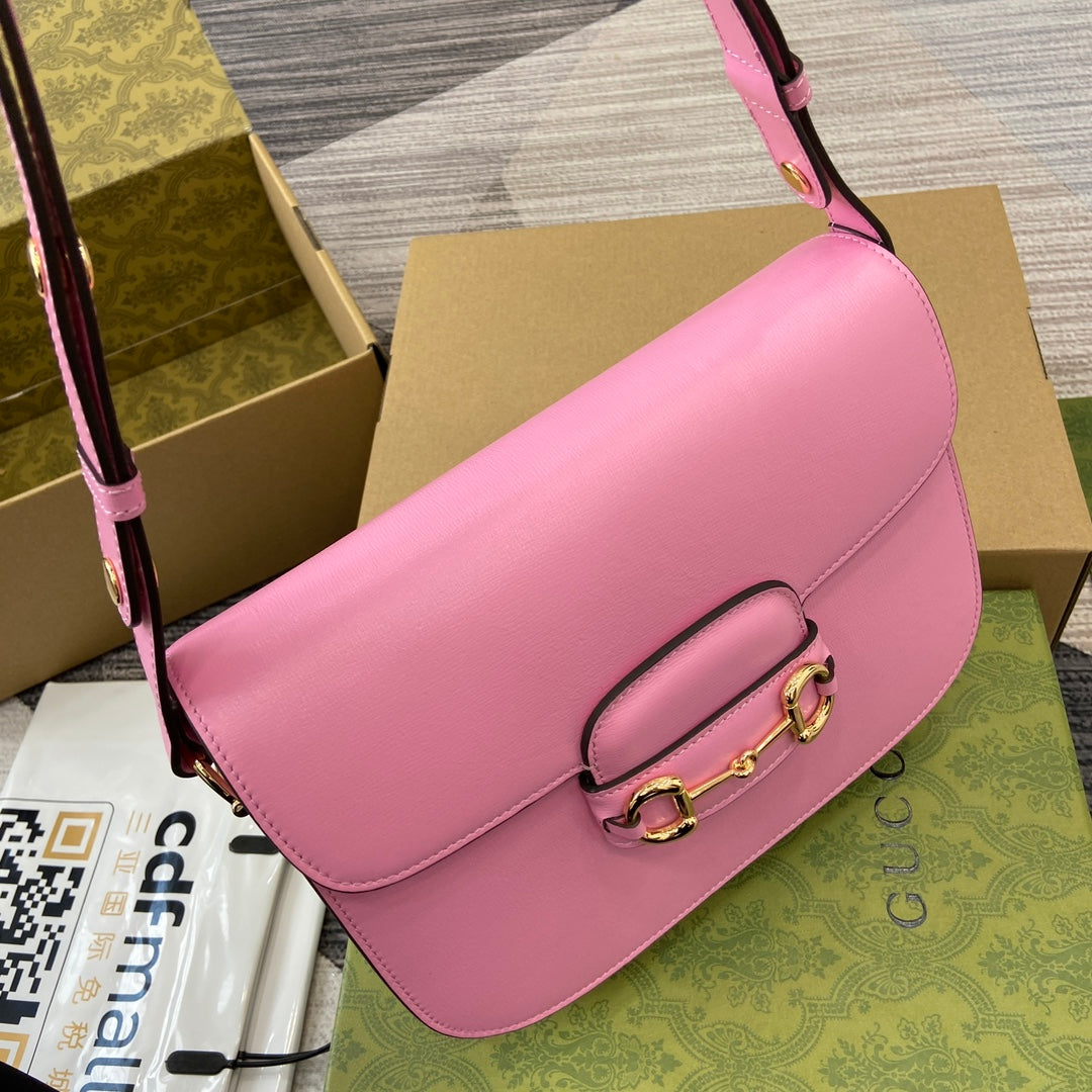 HORSEBIT 1955 SHOULDER BAG 25 IN PINK LAMBSKIN GOLD HARDWARE