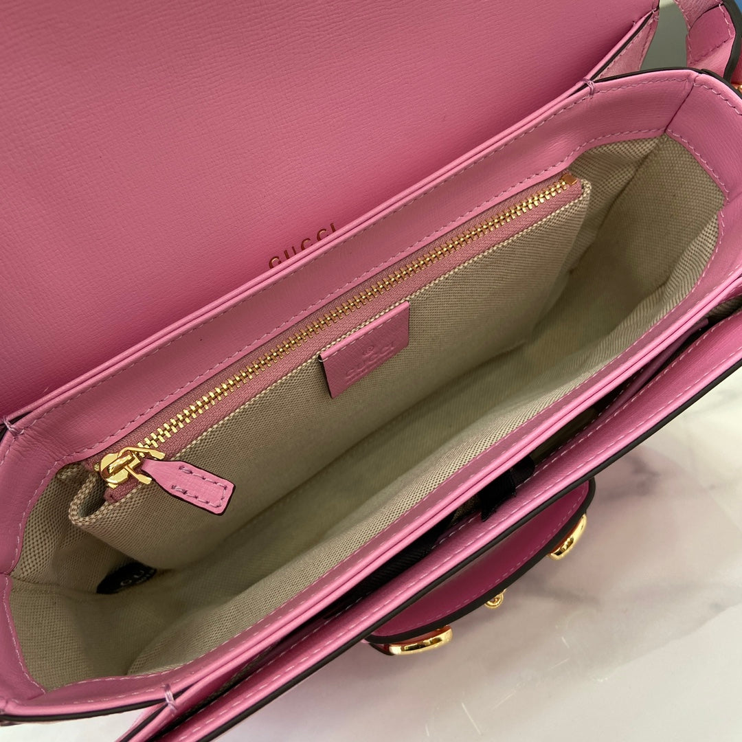 HORSEBIT 1955 SHOULDER BAG 25 IN PINK LAMBSKIN GOLD HARDWARE