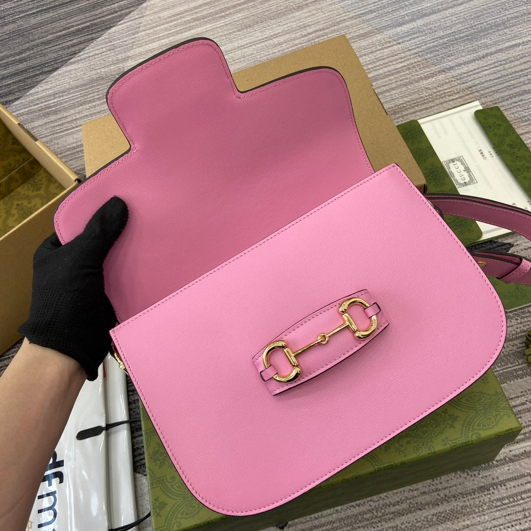 HORSEBIT 1955 SHOULDER BAG 25 IN PINK LAMBSKIN GOLD HARDWARE