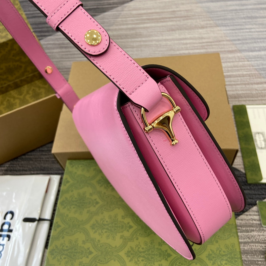 HORSEBIT 1955 SHOULDER BAG 25 IN PINK LAMBSKIN GOLD HARDWARE