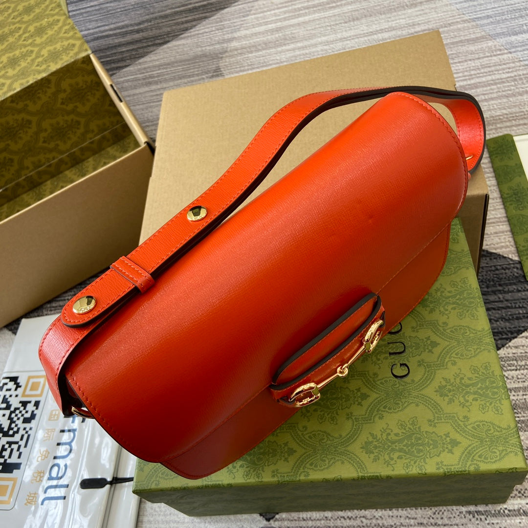 HORSEBIT 1955 SHOULDER BAG 25 IN ORANGE LAMBSKIN GOLD HARDWARE