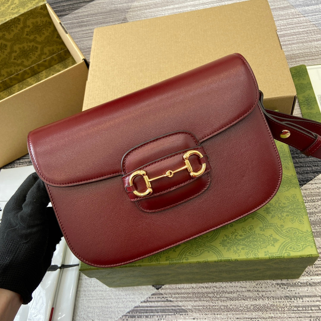 HORSEBIT 1955 SHOULDER BAG 25 IN WINE RED LAMBSKIN GOLD HARDWARE