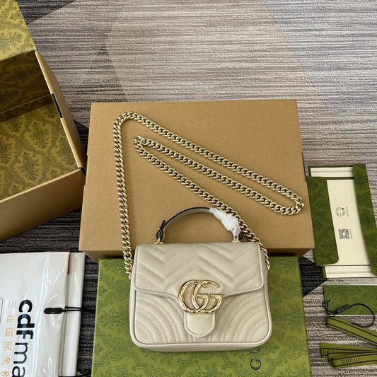 GG MARMONT 13 MINI TOP HANDLE BAG WHITE CALFSKIN