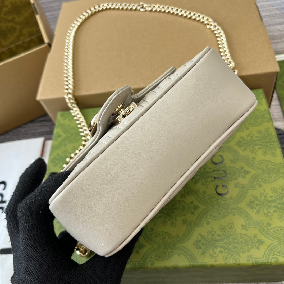 GG MARMONT 13 MINI TOP HANDLE BAG WHITE CALFSKIN