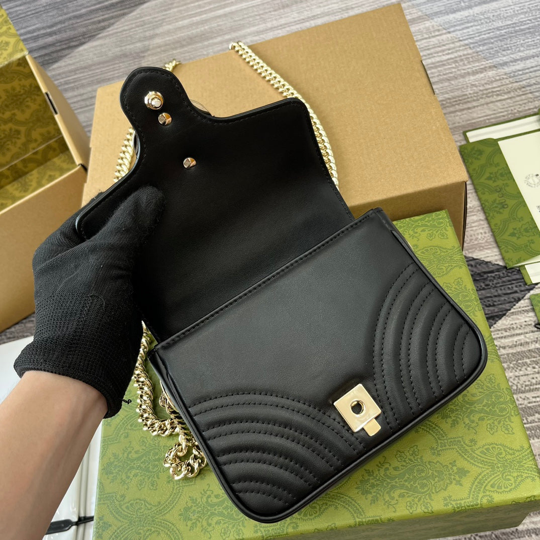 GG MARMONT 13 MINI TOP HANDLE BAG BLACK CALFSKIN