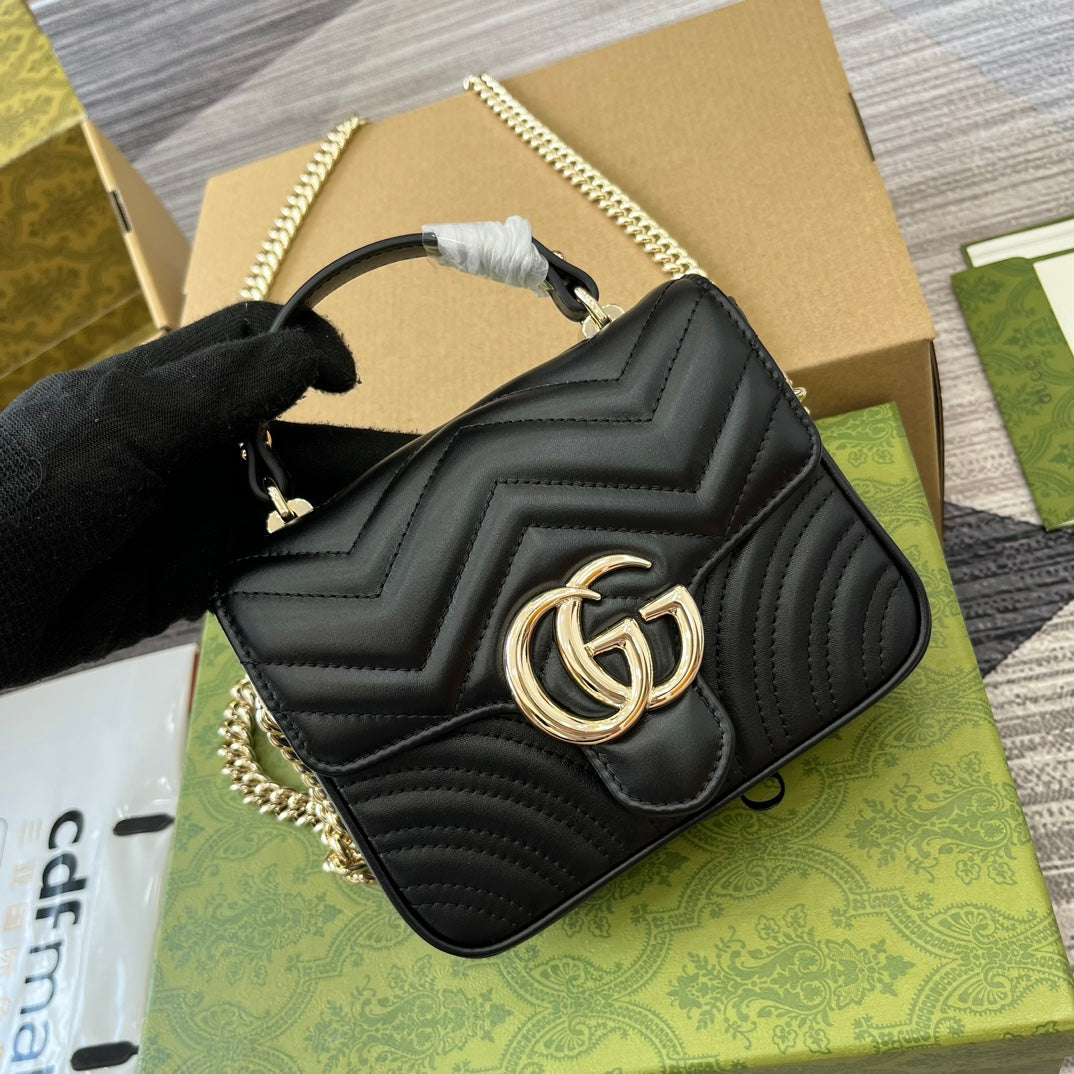 GG MARMONT 13 MINI TOP HANDLE BAG BLACK CALFSKIN