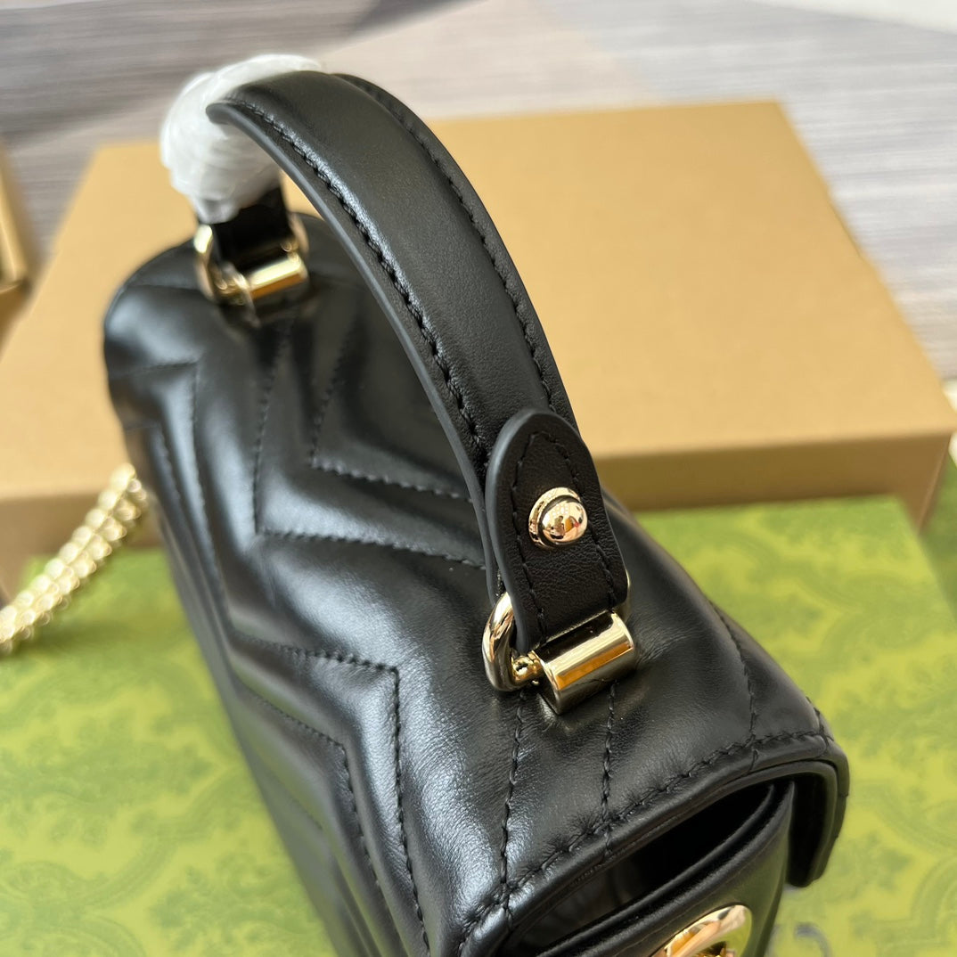 GG MARMONT 13 MINI TOP HANDLE BAG BLACK CALFSKIN