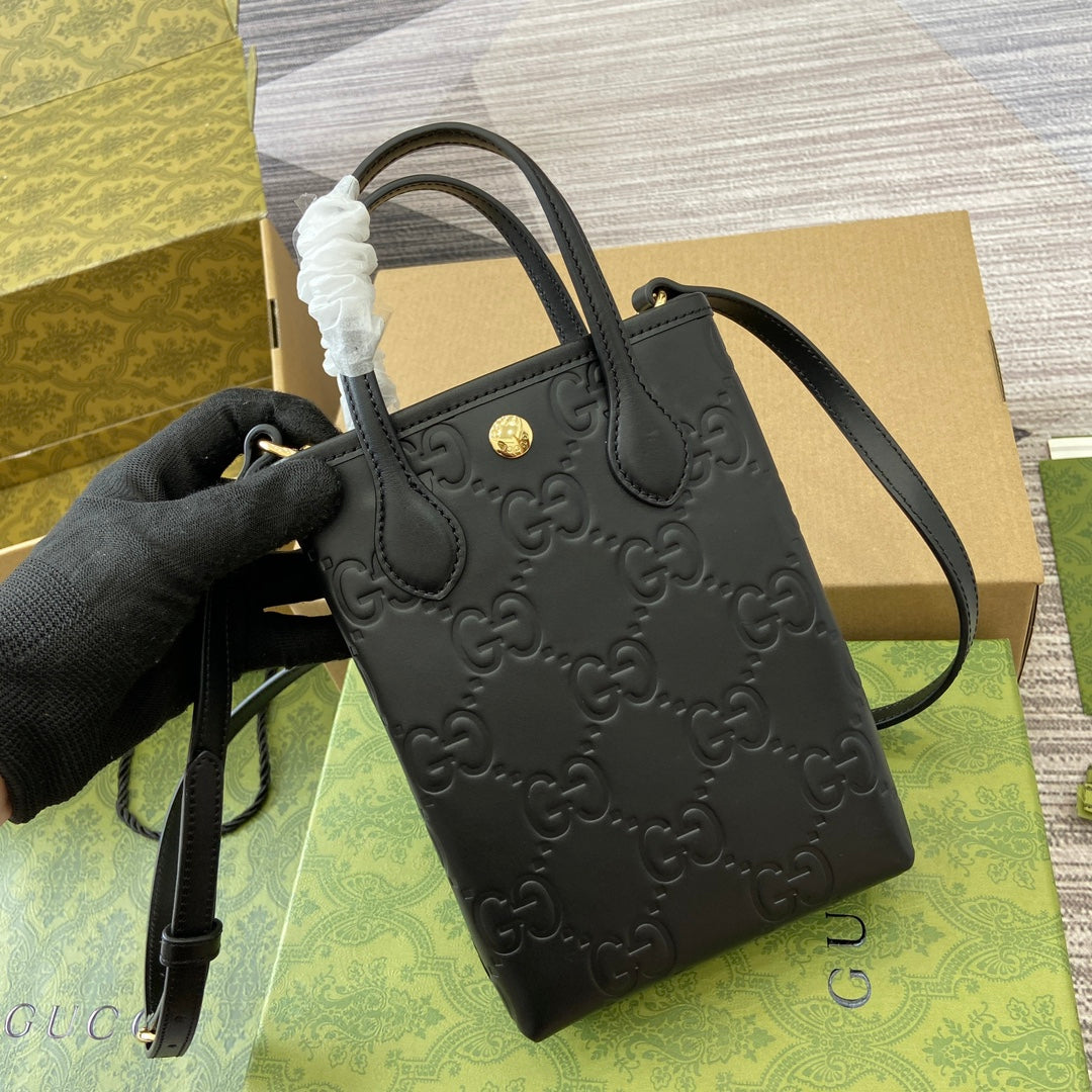 GG 20 SUPER MINI BAG WITH STRAP IN BLACK CALFSKIN