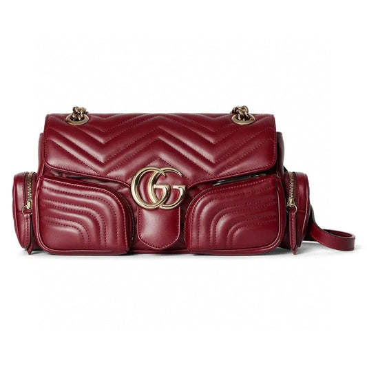 MARMONT SMALL MULTI-POCKET BAG 25 IN CURRANT RED CALFSKIN GOLD HARDWARE