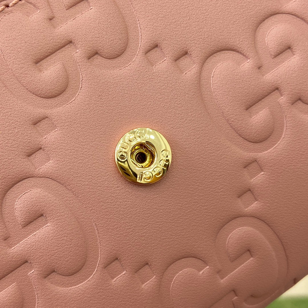 CONTINENTAL WALLET 19 IN PINK EMBOSSED CALFSKIN GOLD HARDWARE