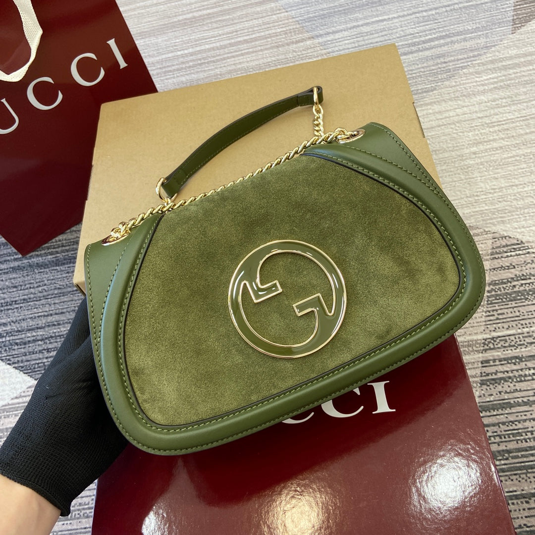 BLONDIE SMALL SHOULDER BAG 26 IN JUNIPER GREEN CALFSKIN AND SUEDE GOLD HARDWARE