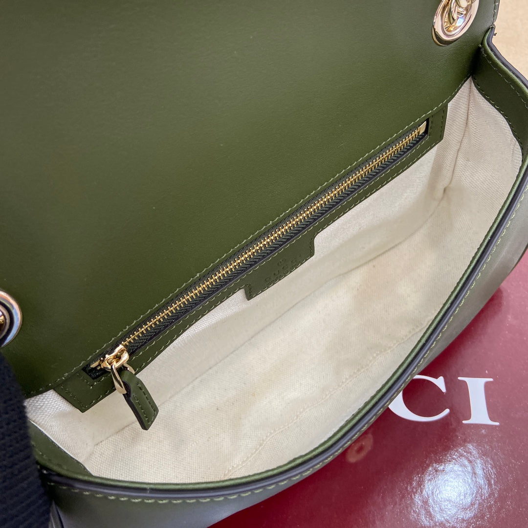 BLONDIE SMALL SHOULDER BAG 26 IN JUNIPER GREEN CALFSKIN AND SUEDE GOLD HARDWARE