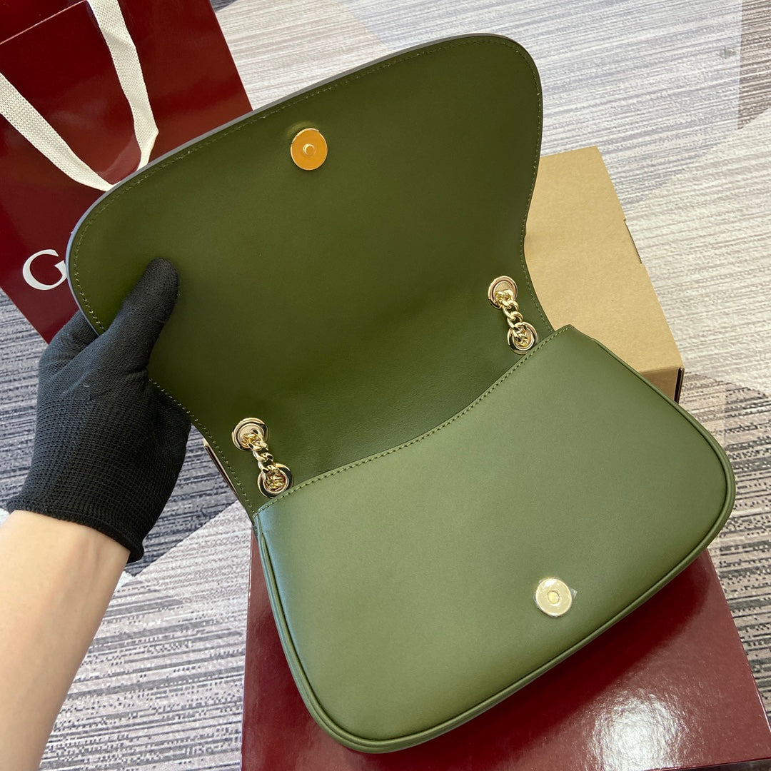 BLONDIE SMALL SHOULDER BAG 26 IN JUNIPER GREEN CALFSKIN AND SUEDE GOLD HARDWARE