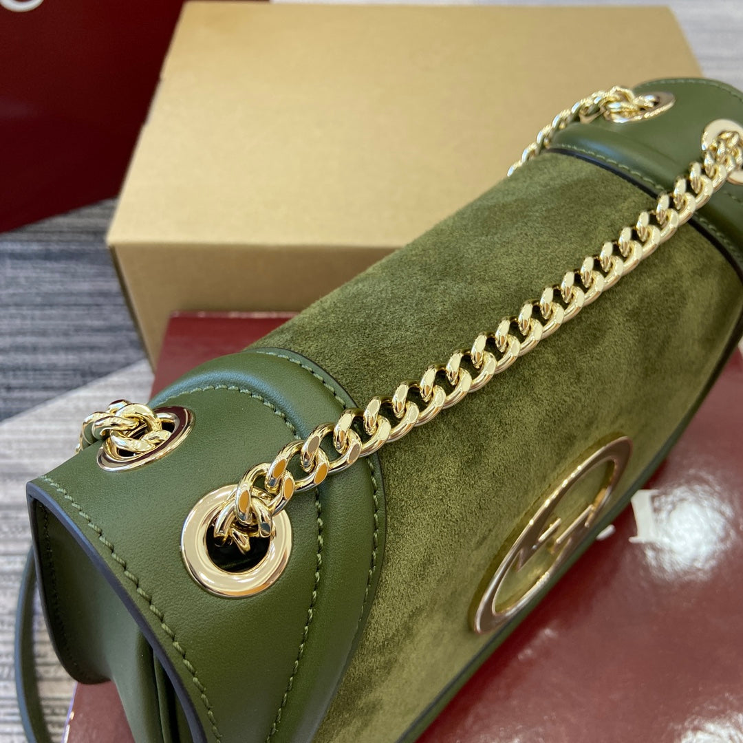 BLONDIE SMALL SHOULDER BAG 26 IN JUNIPER GREEN CALFSKIN AND SUEDE GOLD HARDWARE