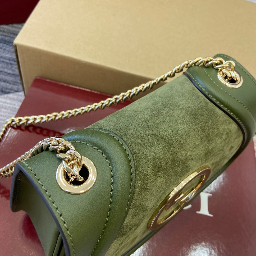 BLONDIE MINI SHOULDER BAG 21 IN JUNIPER GREEN CALFSKIN AND SUEDE GOLD HARDWARE