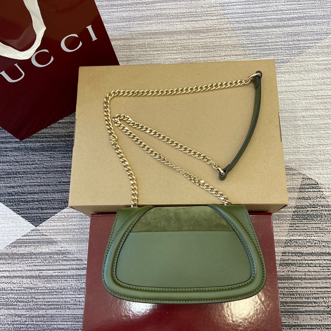 BLONDIE MINI SHOULDER BAG 21 IN JUNIPER GREEN CALFSKIN AND SUEDE GOLD HARDWARE