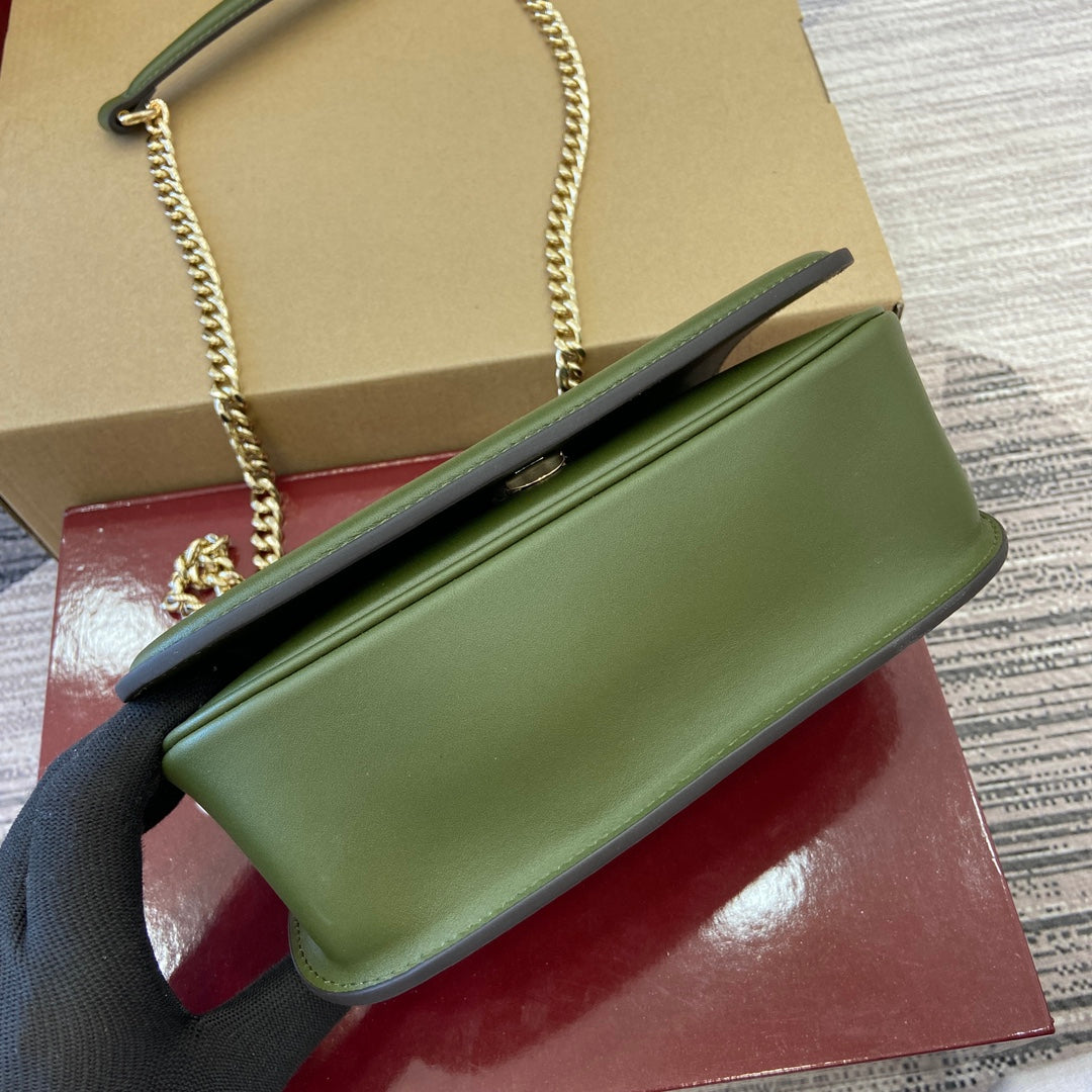 BLONDIE MINI SHOULDER BAG 21 IN JUNIPER GREEN CALFSKIN AND SUEDE GOLD HARDWARE